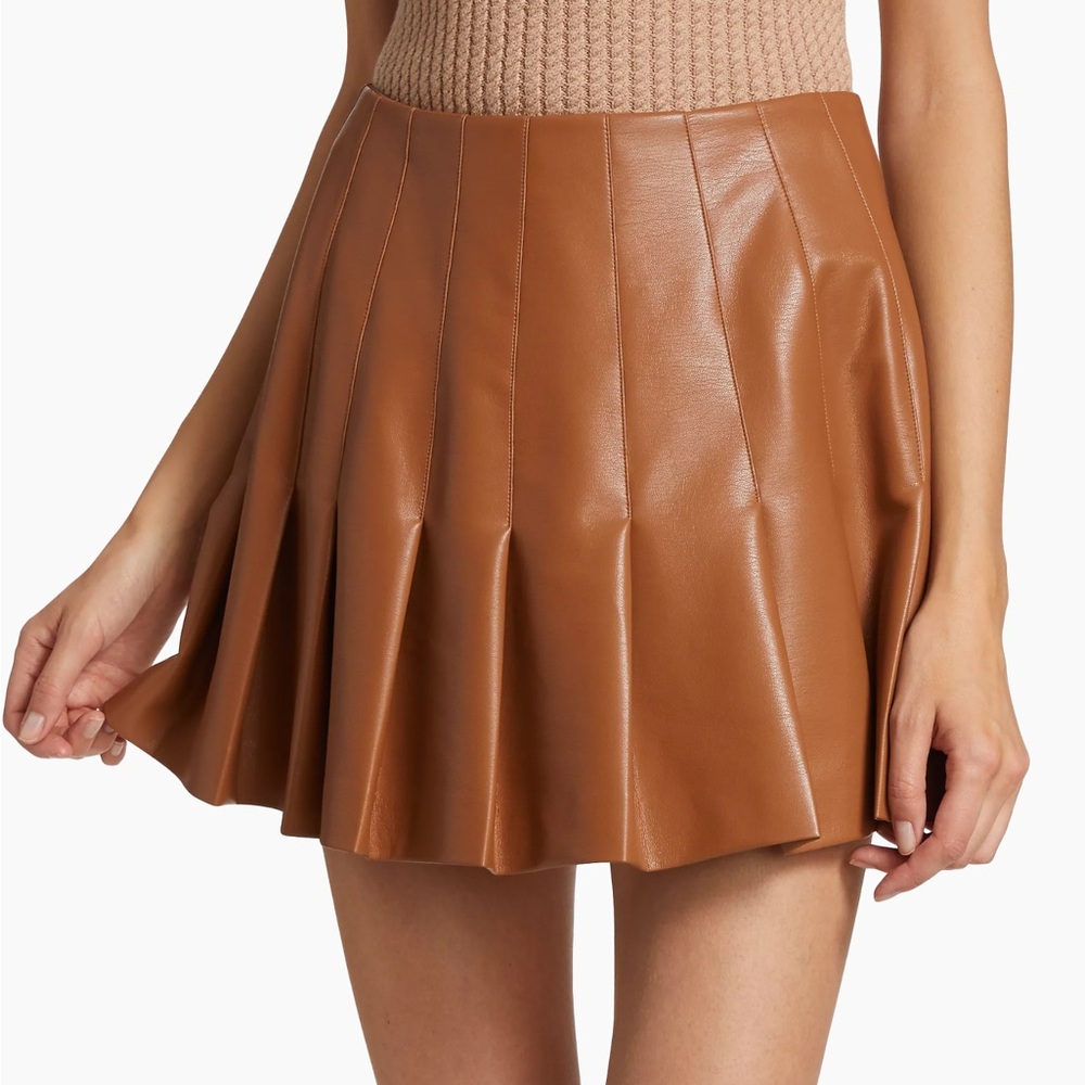 Alice + Olivia Carter Pleated Leather Skirt